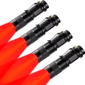 4 Pack Red LED Flashlight Single Mode Red Light Flashlight One Mode Zoomable Night Light Torch for Astronomy Aviation and Night Observation