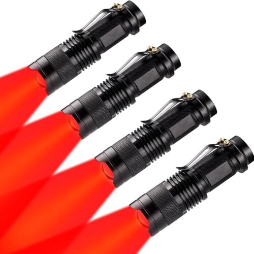 4 Pack Red LED Flashlight Single Mode Red Light Flashlight One Mode Zoomable Night Light Torch for Astronomy Aviation and Night Observation