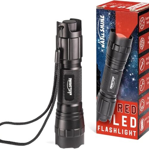 Stepless Dimming Red Light Flashlight, 620nm-630nm High Purity, Adjustable Brightness and Focus for Night Observation, Astronomy, Aviation